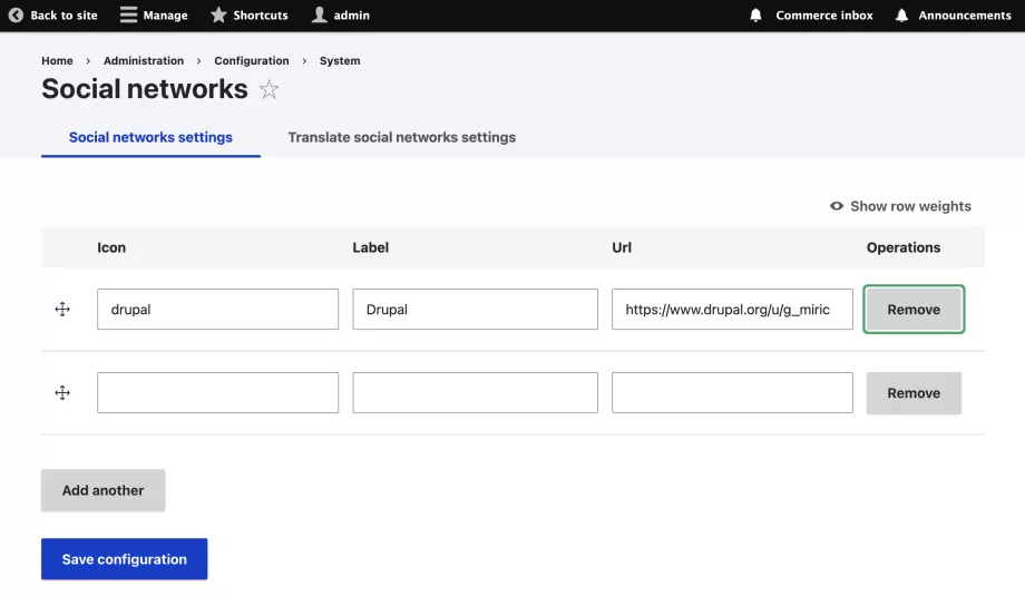 Drupal config page
